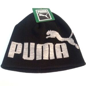 PUMA BLACK STADIUM HAT BEANIE SKULL CAP WITH GRAY LOGO NWT